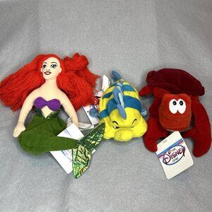 The Little Mermaid Ariel Sebastian Flounder Disney Store Bean Bag Plush Set of 3